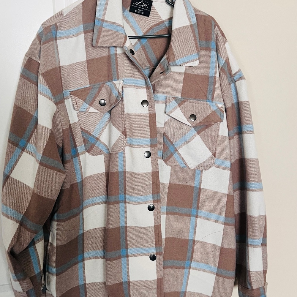 Brown and Blue Plaid Button-Up Shirt